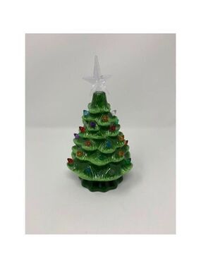 Christmas Nostalgia Green Ceramic Tree Auto Timer On Off Retro Holiday 8 Inches
